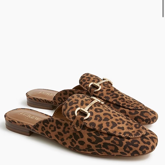 J. Crew Factory Leopard slip-on mules with shiny gold horse bit size 9 NEW - Picture 1 of 11